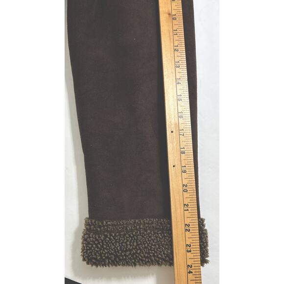L.L. Bean Women's Large Sherpa Lined Faux Suede Coat Jacket Brown Button Collar - Picture 10 of 11